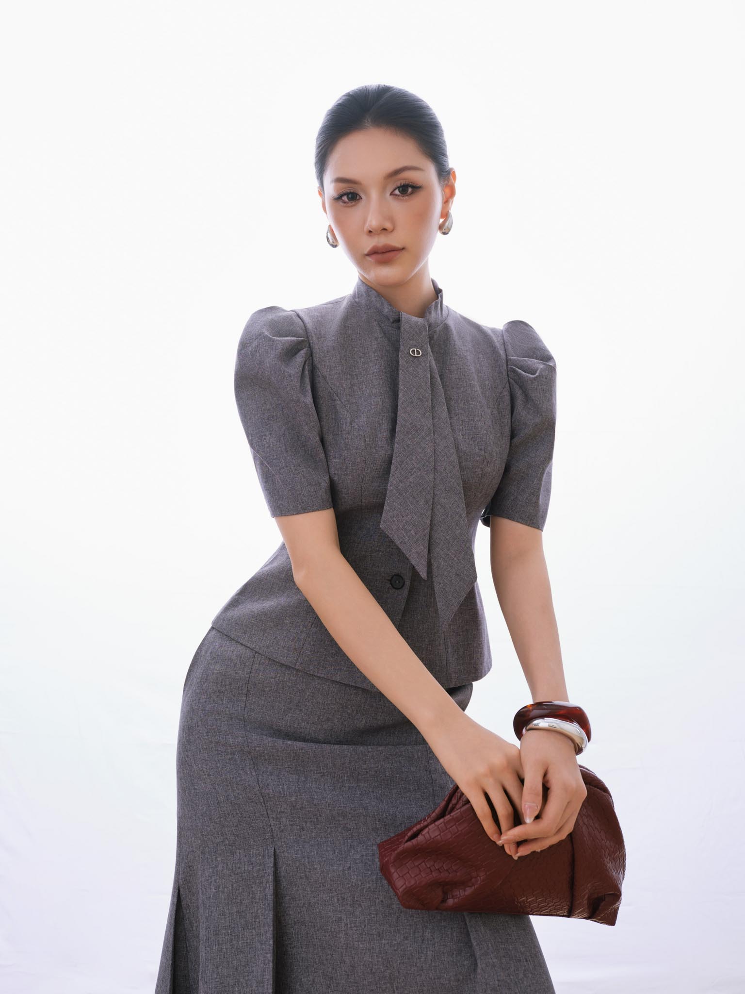 Áo peplum tay bồng cổ cavat_CV.2-1201